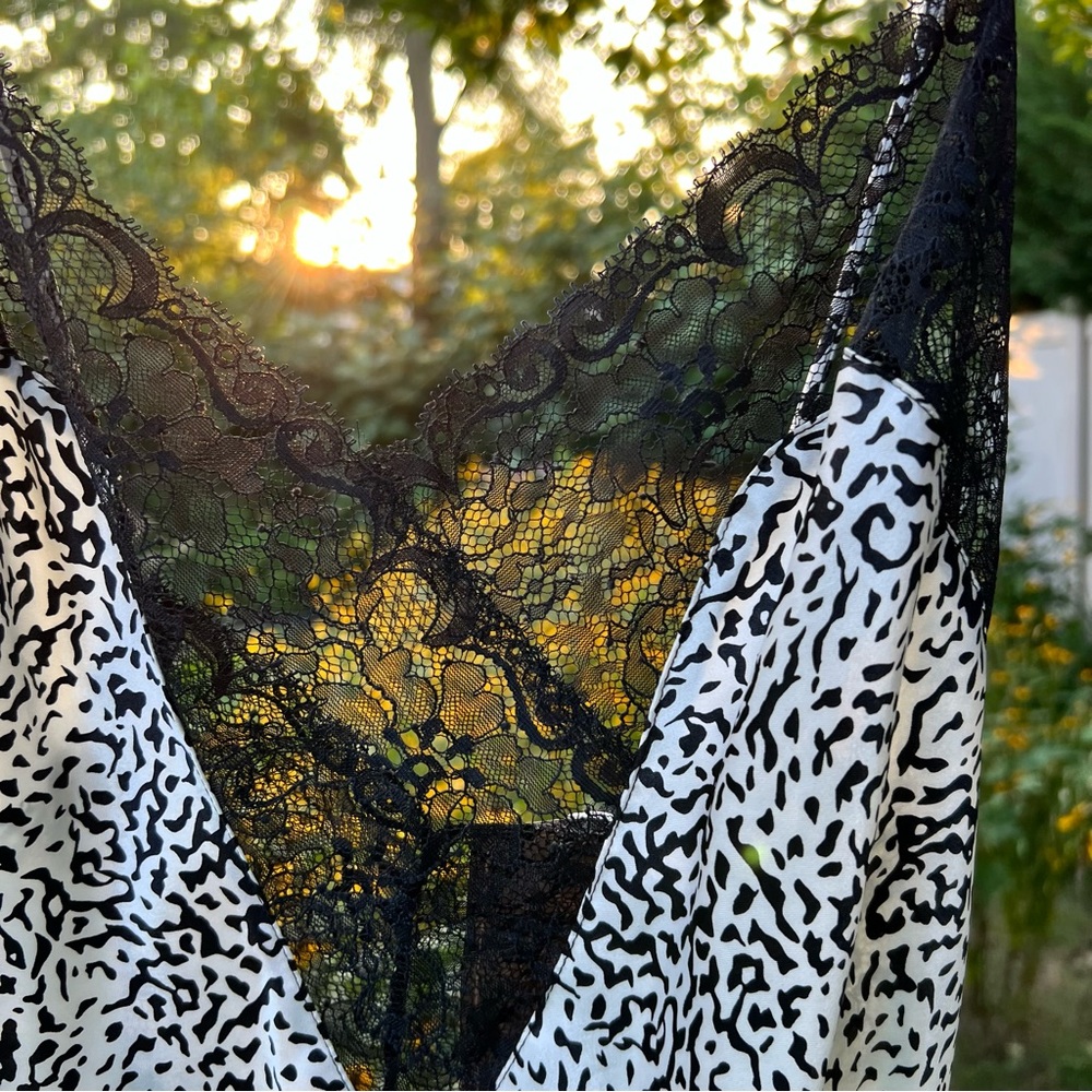Vintage Fantasies Morgan Taylor Black White Lace‎ Slip Teddy Lingerie NWT 90’s